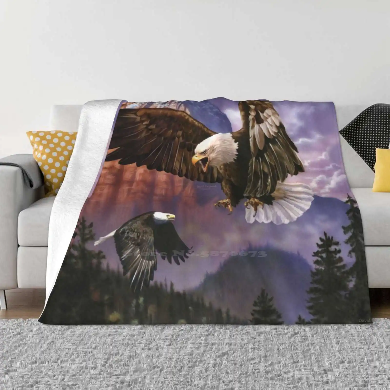 Eagle Mountain Divano Letto Confortevole Di Alta Qualità Coperta Morbida Bald Eagle Bird Of Prey Mountain