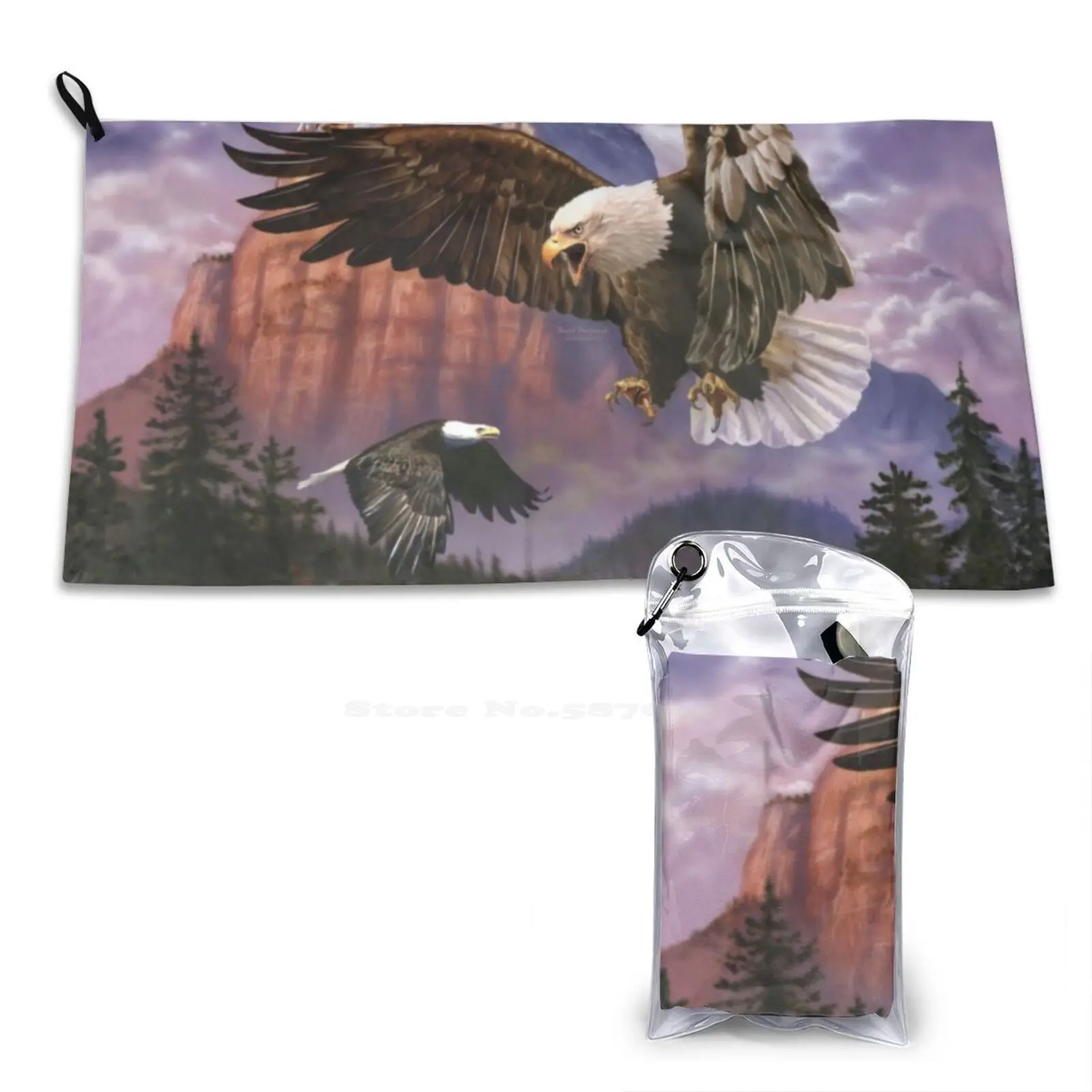 Eagle Mountain Asciugamano In Microfibra Ad Asciugatura Rapida Telo Mare Bald Eagle Bird Of Prey Mountain