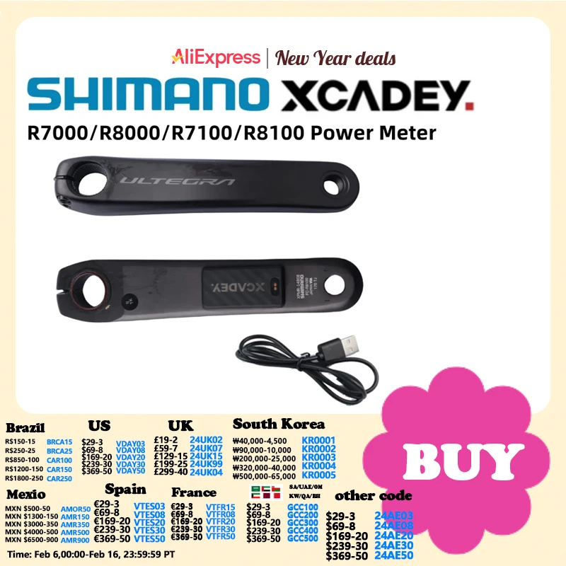 Shimano 105 R7000 Ultegra R8000 11S R7100 R8100 12S Manovella Sinistra Destra Con Xcadey X-Power Metri 170Mm Manovella Gps Ant Bluetooth