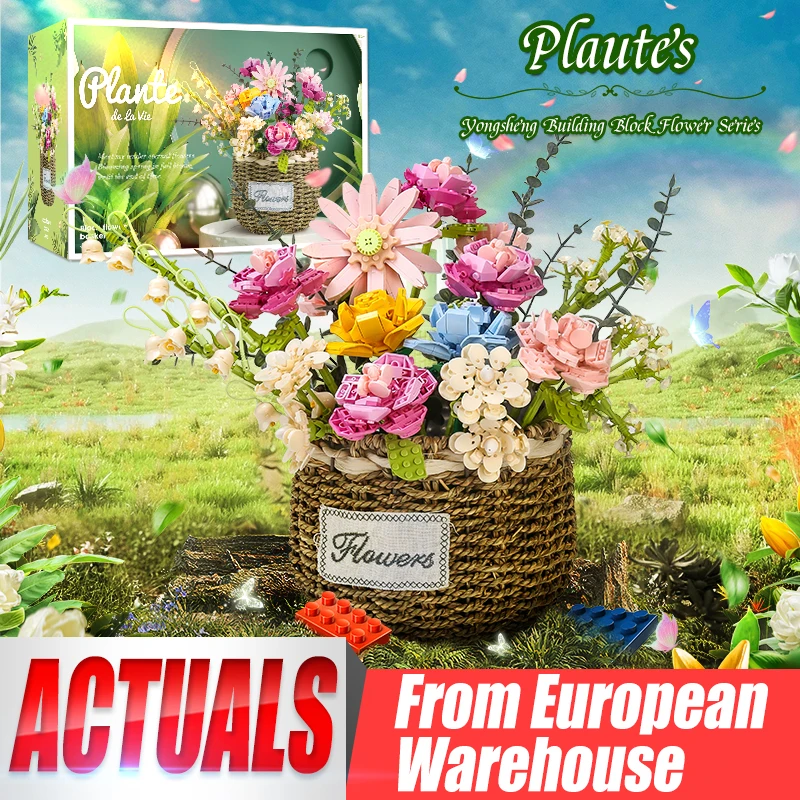Jaki Flower Bouquet Building Block The Moc Colorful Rose Orchid And Gerbera Con Flower Basket Model Toys Regali Di Natale Per Bambini