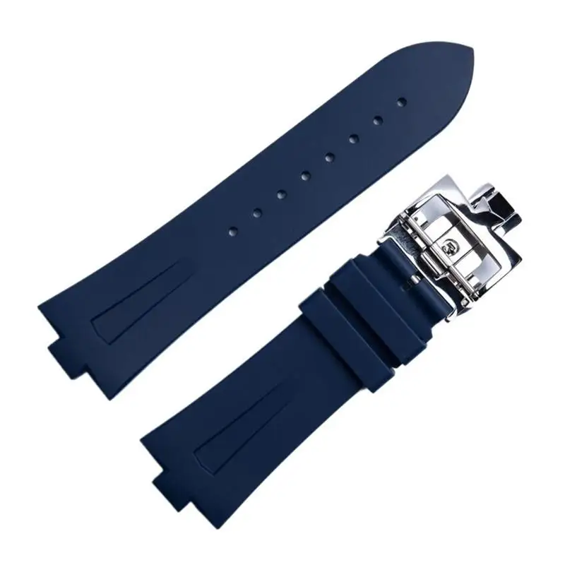 Pcavo 25Mm * 8Mm Cinturino In Gomma Siliconica Per Vacheron Contin Overseas Watch Bnad Cinturino Sportivo Impermeabile Blu Nero