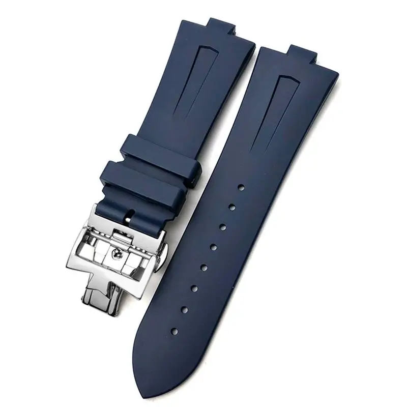 Pcavo 25Mm * 8Mm Cinturino In Gomma Siliconica Di Ricambio Per Vacheron Contin Overseas Watch Cinturino Sportivo Impermeabile Blu Nero