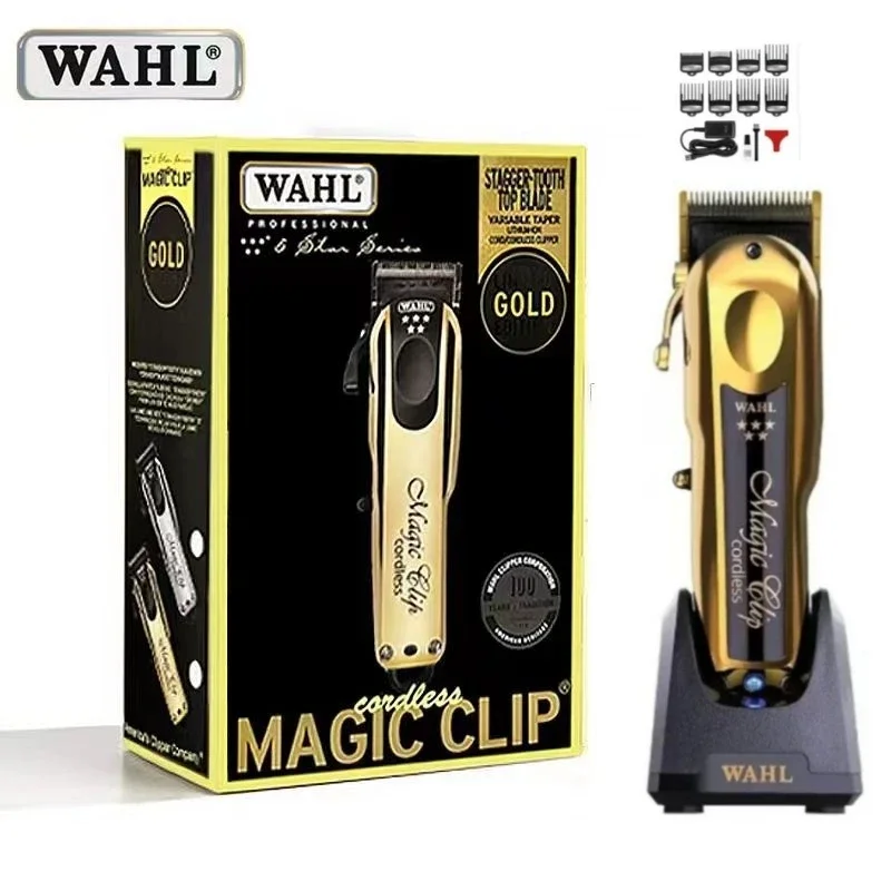 100% Originale Wahl 8148 Gold Hair Clipprt Professional 5 Star Limited Edition Magic Clip Cordless Con Base Di Ricarica