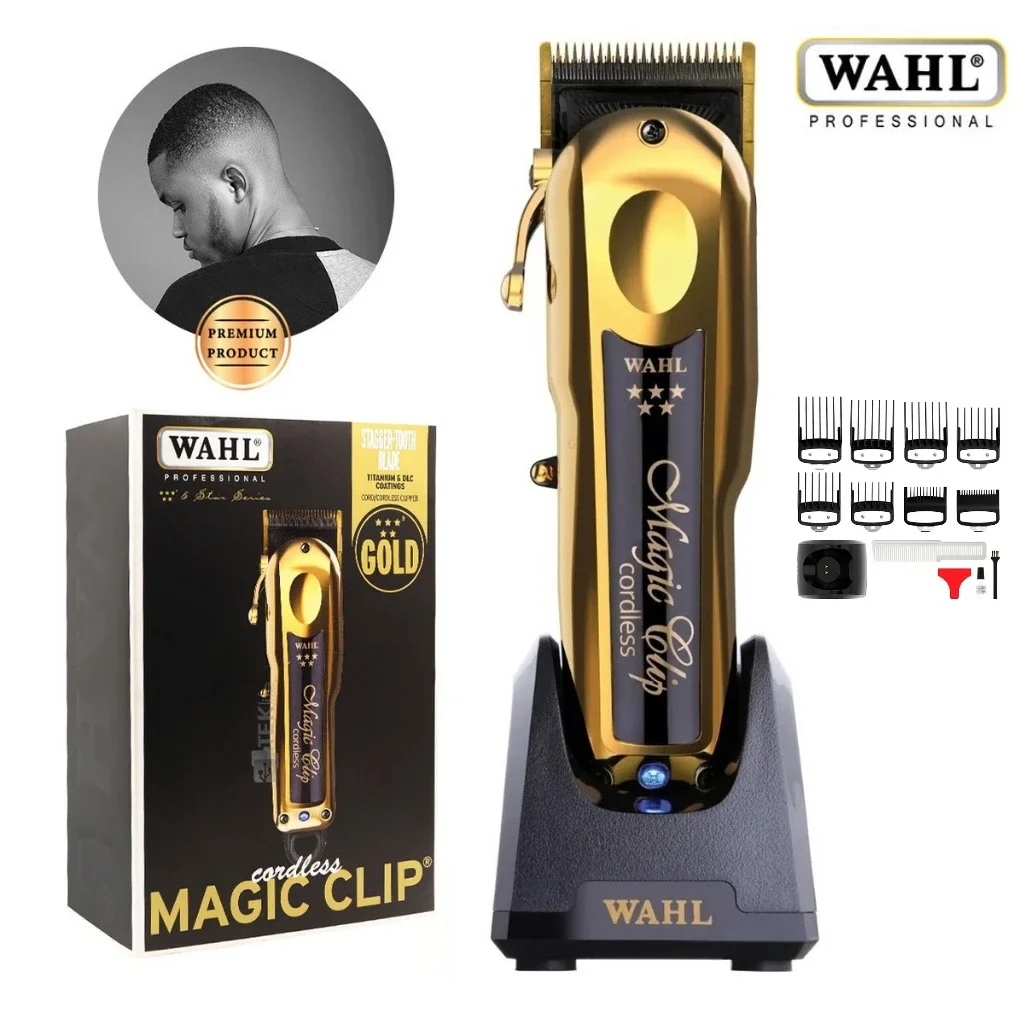 Originale Wahi 5 Star 8148 Gold Magic Clip Gold Limited Edition Cavo Professionale/Tagliacapelli Cordless Con Base Di Ricarica