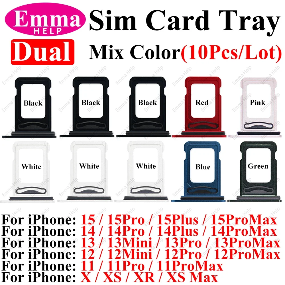 10Pcs Sim Chip Holder Slot Adapter Cassetto Per Iphone 15 Plus 13 11 12 14 Pro Max Dual Xs Max Sim Card Holder Accessori Per Telefoni
