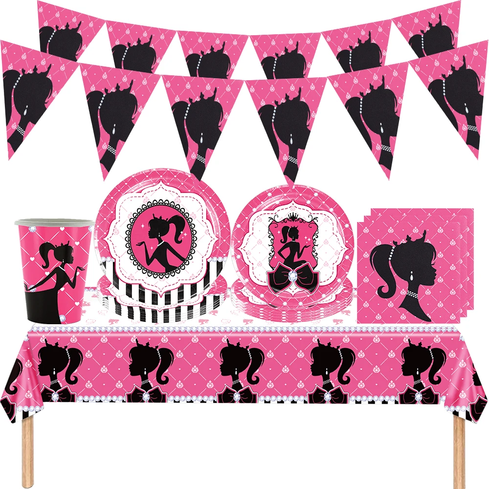 Crystal Princess Birthday Party Decoration Happy Party Banner Background Pink Shiny Cake Decor Tovaglia Accessori Da Sposa