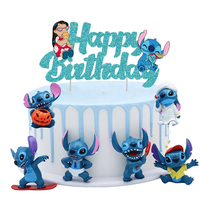 Disney Lilo & Stitch Glitter Paper Buon Compleanno Caketopper Evade Glue Fair Young Cake Decoration For Kild Birthday Cake Supplies