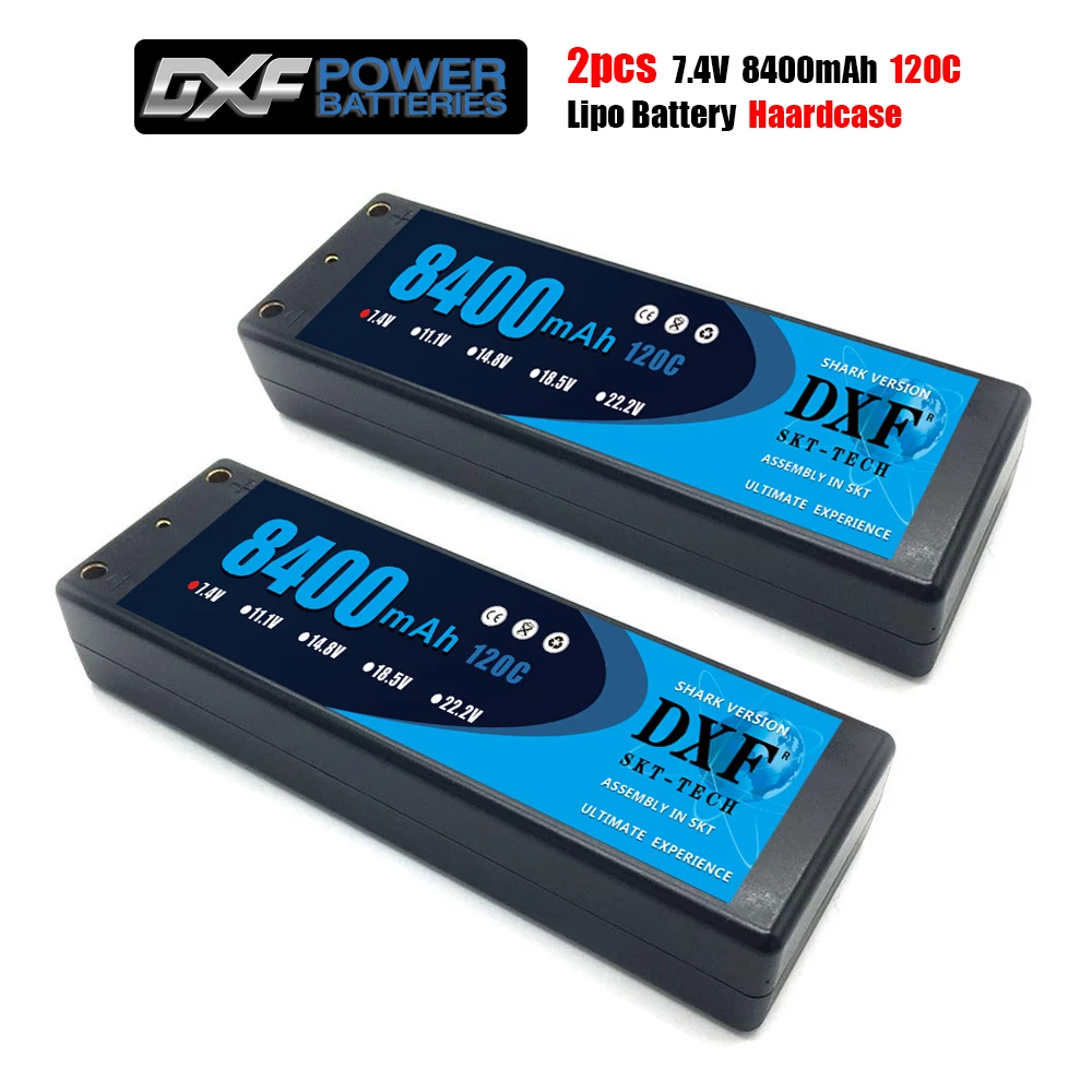 Batteria 2 Pezzi Dxf Lipo 2S 7.4V 8400Mah 6500Mah 5200Mah 120C 100C 100C Con Custodia Rigida 4Mm Per Rc Evader Bx Car Truck Truggy Buggy