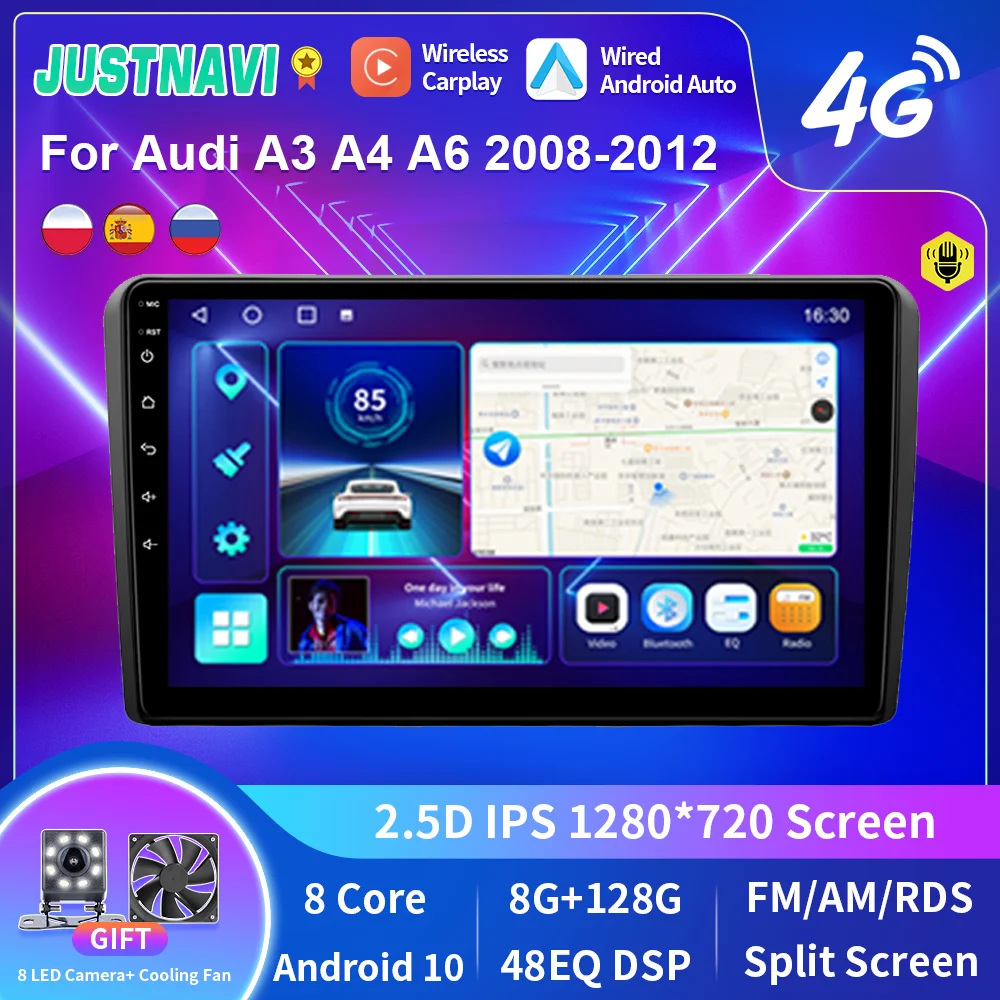 Justnavi Per Audi A3 2003-2013 Autoradio Stereo Autoradio Android 10 Carplay Multimedia Automotive Multimedia Player Navigation