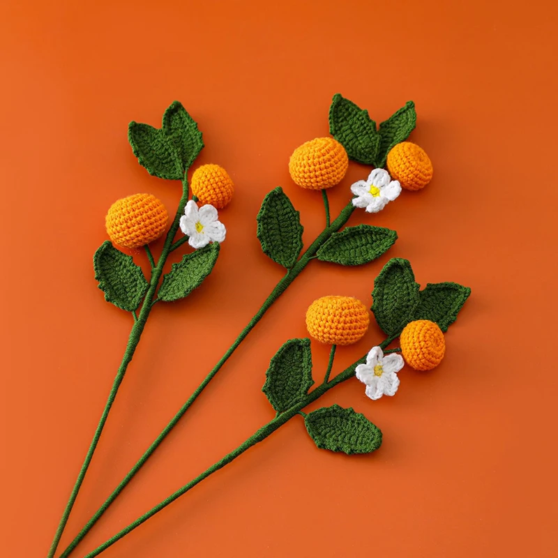 Nuovi Fiori Di Frutta Lavorati A Maglia Finiti Fatti A Mano Per Mazzi Di Fiori Regalo Pesche Kumquats Decorazione Per Feste Di Fiori Artificiali