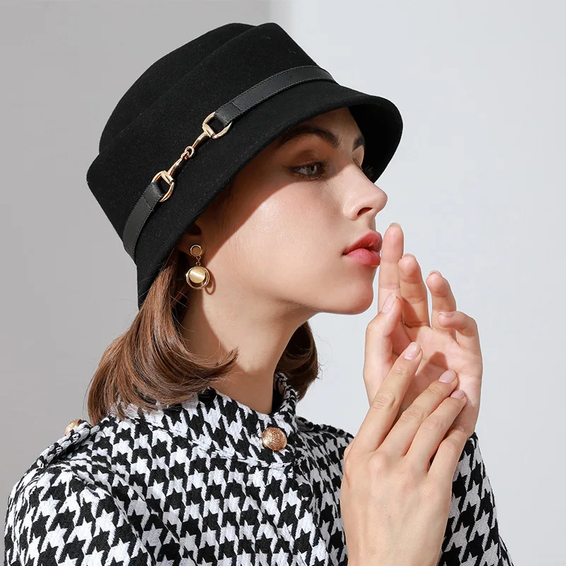 100%-Sombrero De Lana De Fieltro Australiano Para Mujer,Sombrero De Campana Para Iglesi, Sombrero,Sombrero Con Hebilla De Metal