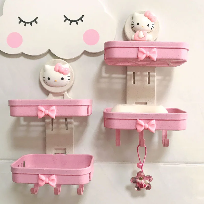 Sanrio Hellokitty Mymelody Cartoon Portasapone A Doppio Strato Portasapone Portasapone A Parete Senza Punzonatura Scaffale Per Bagno