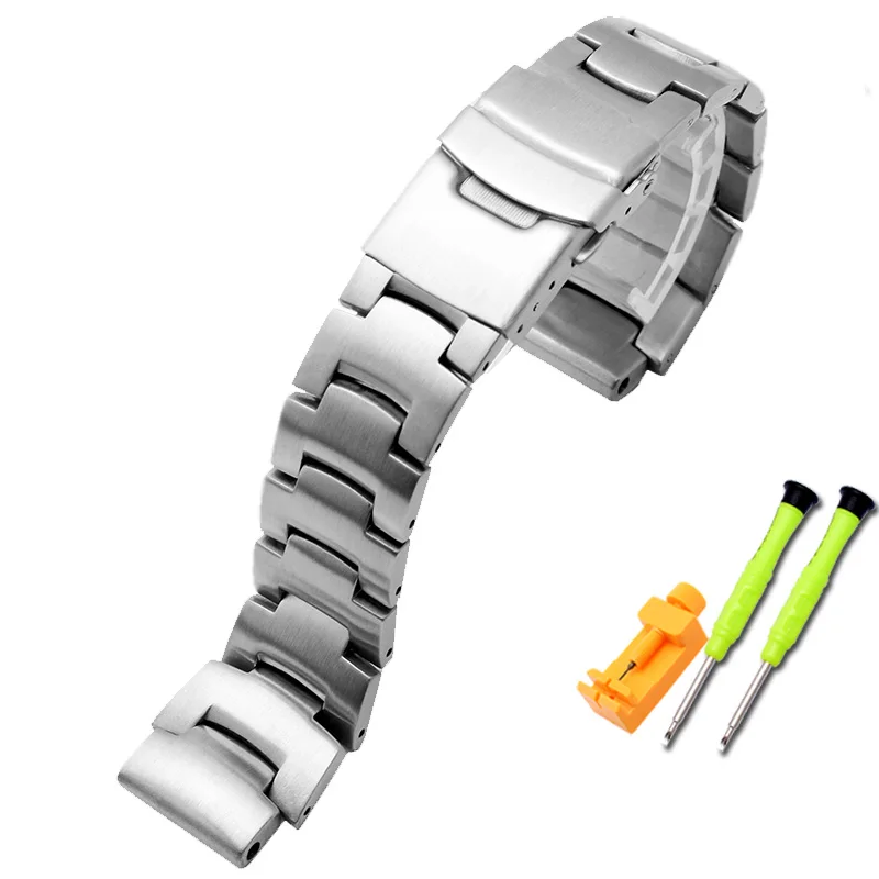Per Casio Protrek Prg-260 Prg-270 Prg-550 Prw-3500/2500/5100 Cinturino In Acciaio Inossidabile Solido Cinturino In Argento Black18Mm