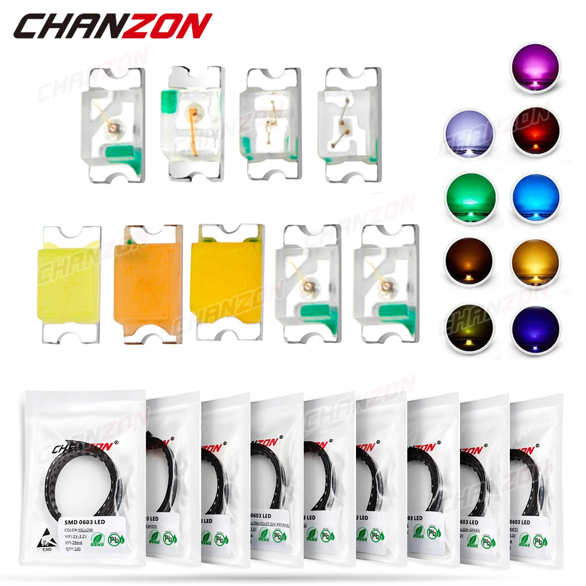 0603 Smd Led Emitting Diode Kit Lampada Chip Light Beads Warm White Rosso Verde Blu Giallo Arancione Uv Pink Rgb Micro 3V Smt