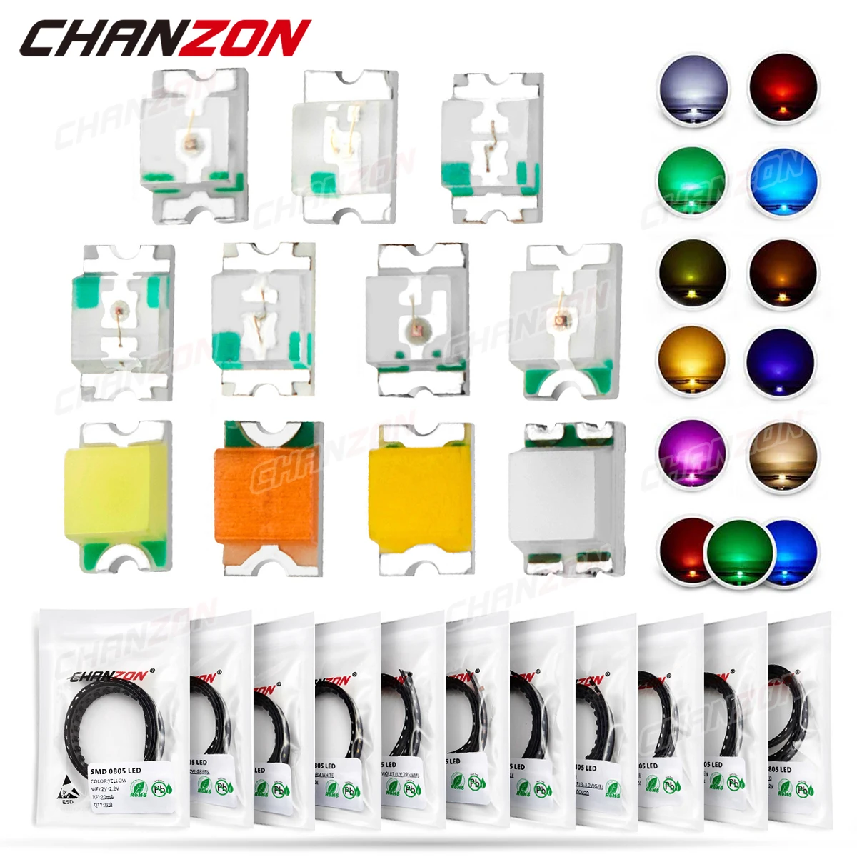 0805 (2012) Smd Led Emitting Diode Kit Lampada Chip Light Beads Bianco Caldo Rosso Verde Blu Giallo Arancione Uv Rosa Micro 3V Smt