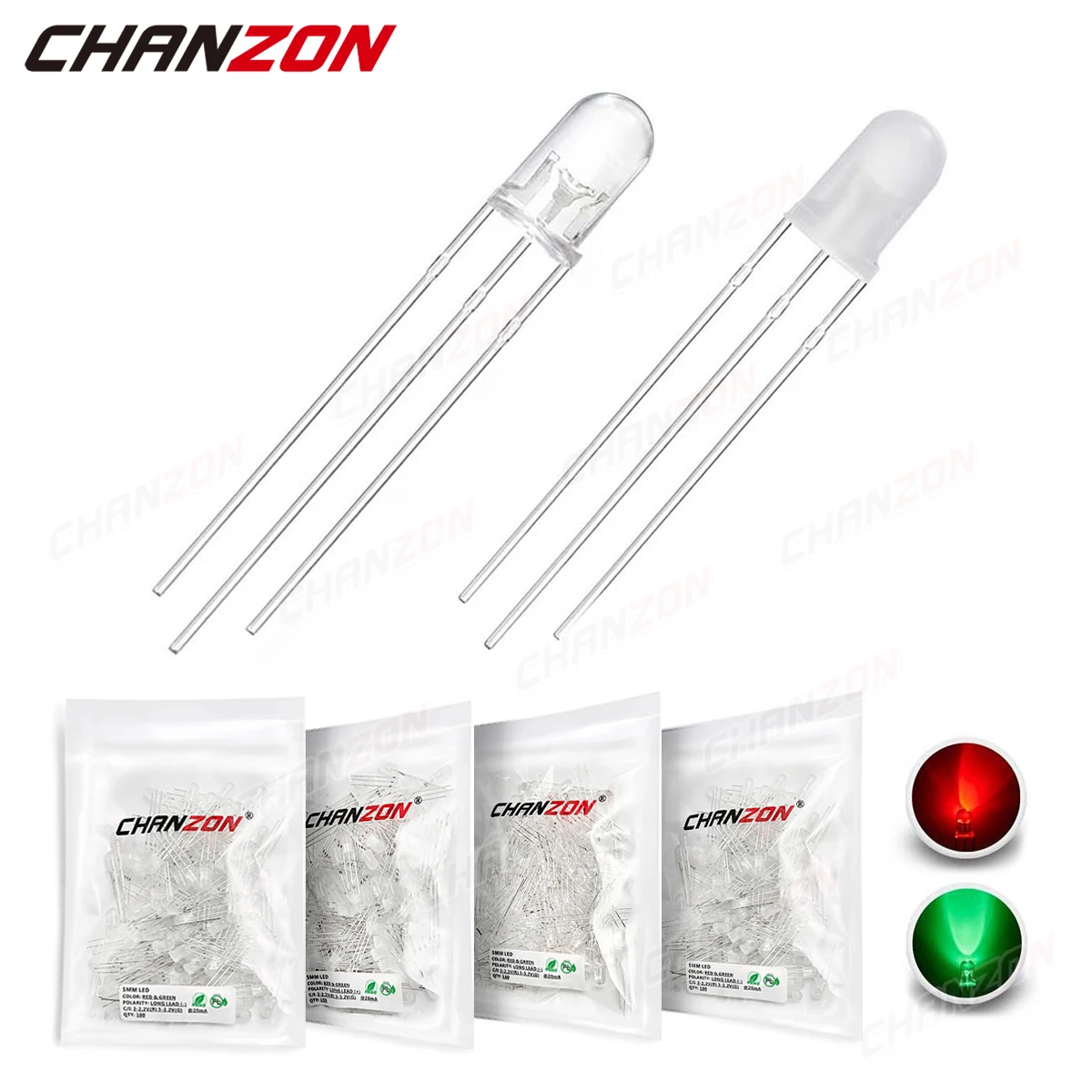 100Pcs 5 Millimetri Led Light Emitting Diode Lampada Lampadina Bicolor Rosso Verde Anodo Comune Catodo Trasparente Diffuso Micro Indicatore 3V