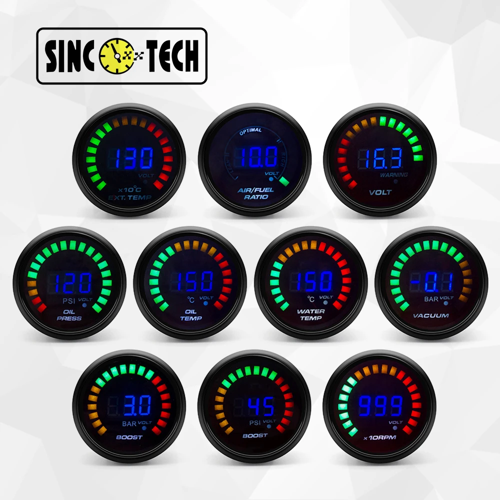 52Mm Sincotech 623 Series Car Motor Digital 12V Motor Water Temp Boost/Turbo Oil Pressure Air Fuel Ratio Volt Autometer