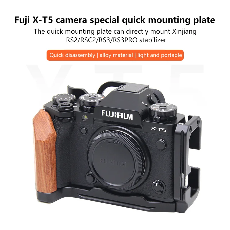Sunlycnc Xt5 Camera Cage Quick Release L Plate Staffa Per Fujifilm X-T5 Dslr Extension Frame Stabilizzatore Rig Cold Shoe Wood Grip