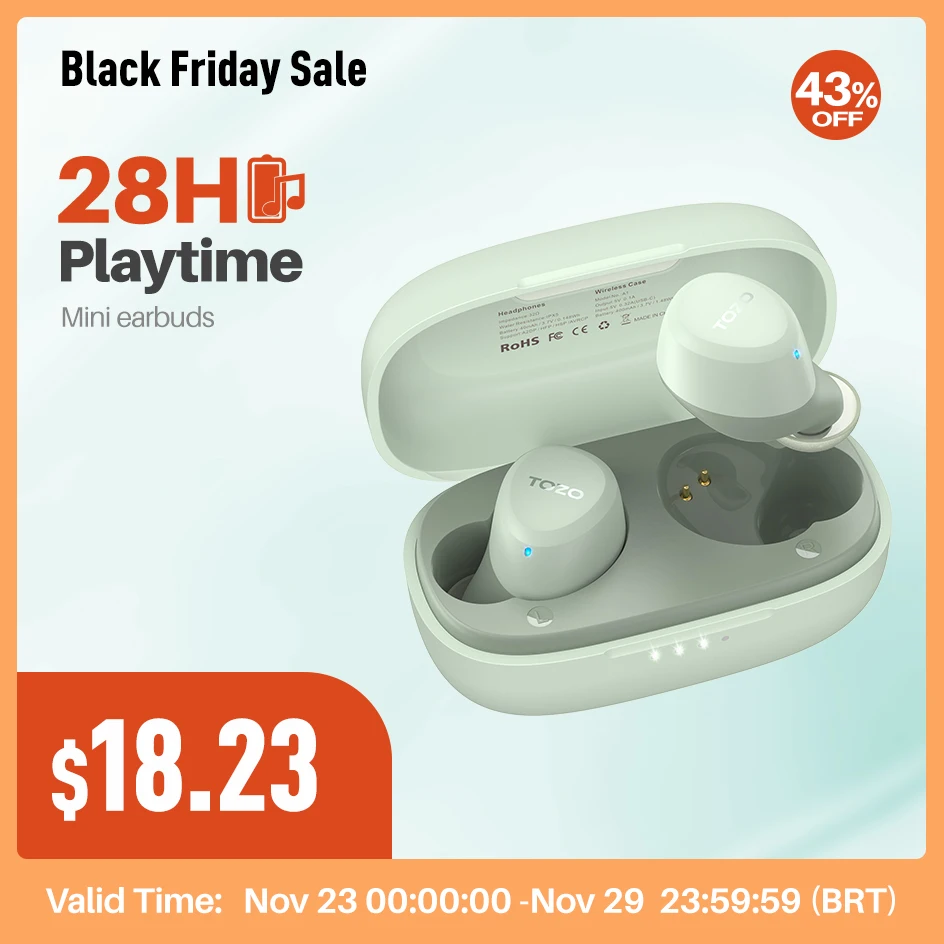 Auricolari Wireless Tozo A1 Mini, Auricolari Bluetooth 5.3, Controllo Smart Touch Con Microfono, Suono Immersivo Per Iphone 14