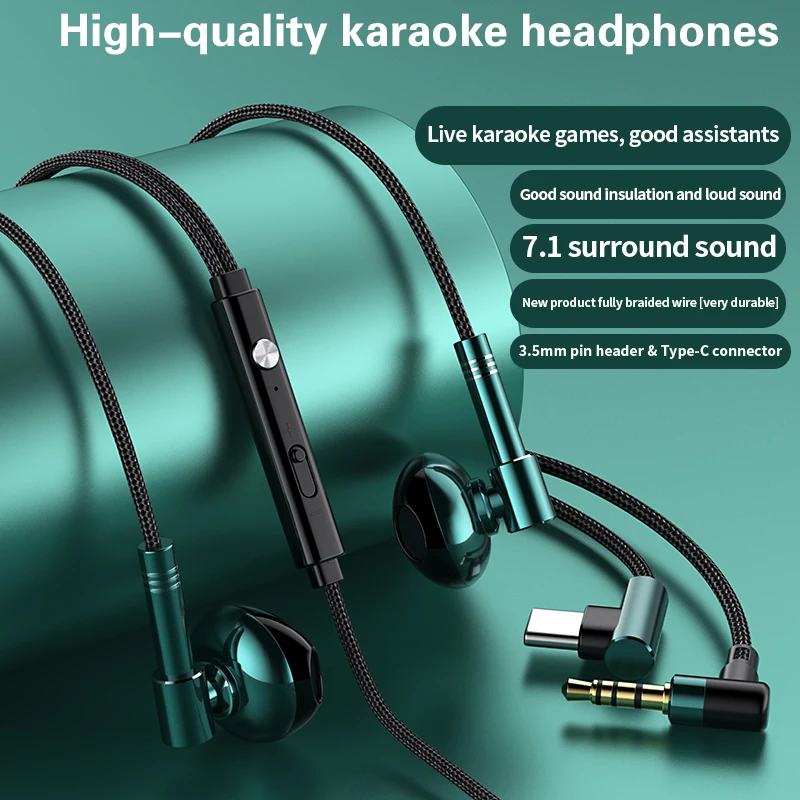 Auricolari Cablati Per Karaoke Intrecciati Per Iphone 14 13 Ios Usb Type C 3.5 Mm In Ear Auricolare Mic Stereo Call Headset Auricolare Computer