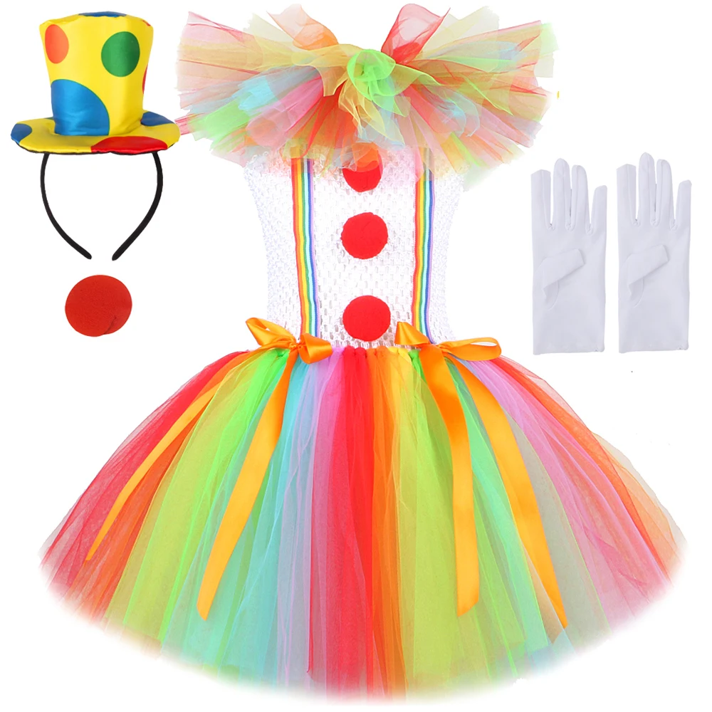 Rainbow Pennywise Costumes For Girls Carnival Halloween Tutu Dress For Kids Joker Cosplay Outfit Bambini Festa Di Compleanno Vestiti
