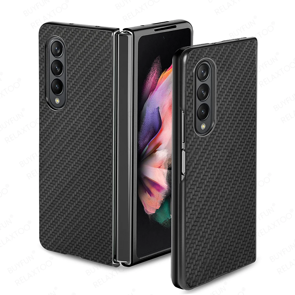Per Samsung Z Fold3 5G Custodia Rigida In Pelle Cover Posteriore Per Galaxy Z Fold 3 Zfold3 Fold3 5G Custodia In Fibra Di Carbonio