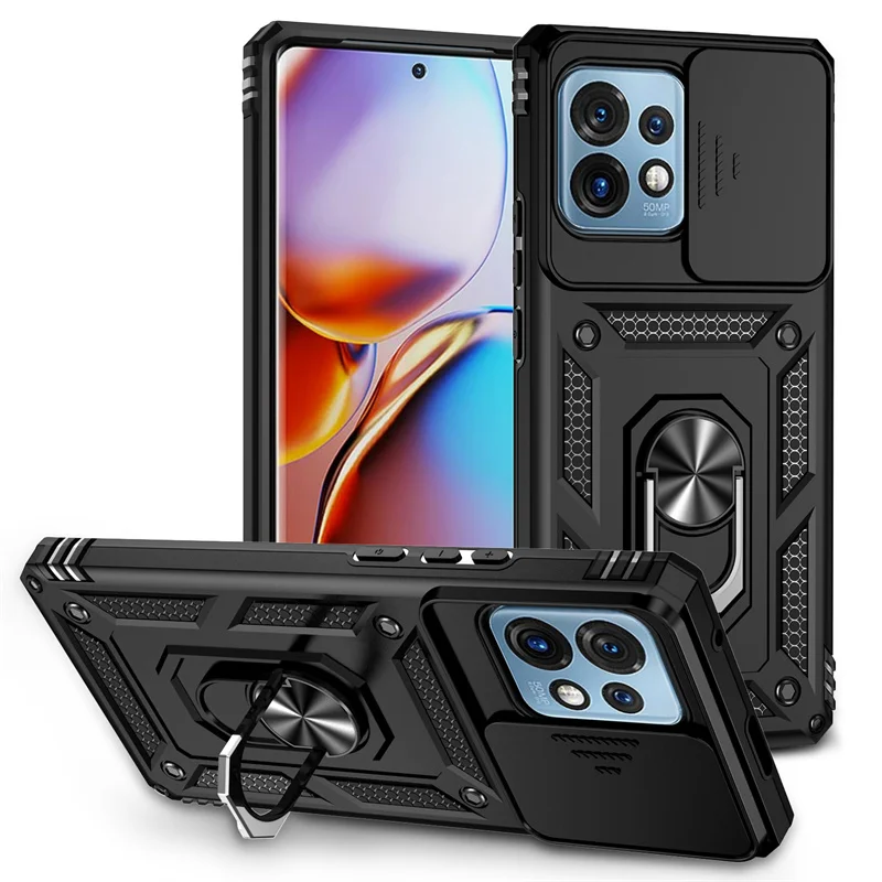 Funda Per Motorola X40 Pro Case Slide Window Camera Protect Ring Kicstand Caso Edge 40 Pro Plus G Power Stylus 5G 4G 2023 Cover