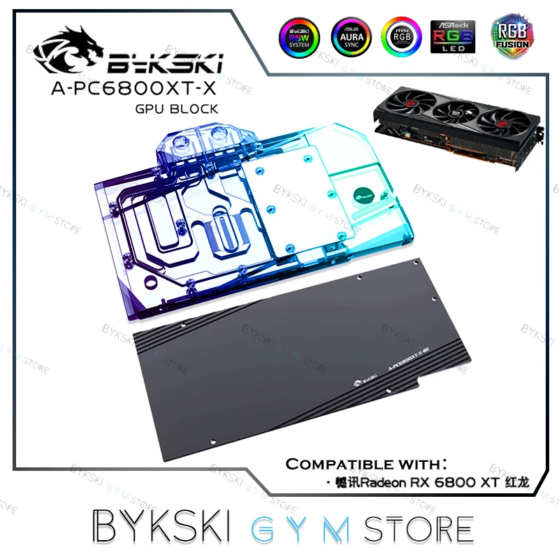 Bykski Rx 6800Xt Blocco Acqua Gpu Per Scheda Video Powercolor Radeon Rx 6800Xt, Radiatore Radiatore Liquido Argb Vga 12V/5V A-Pc6800Xt-X