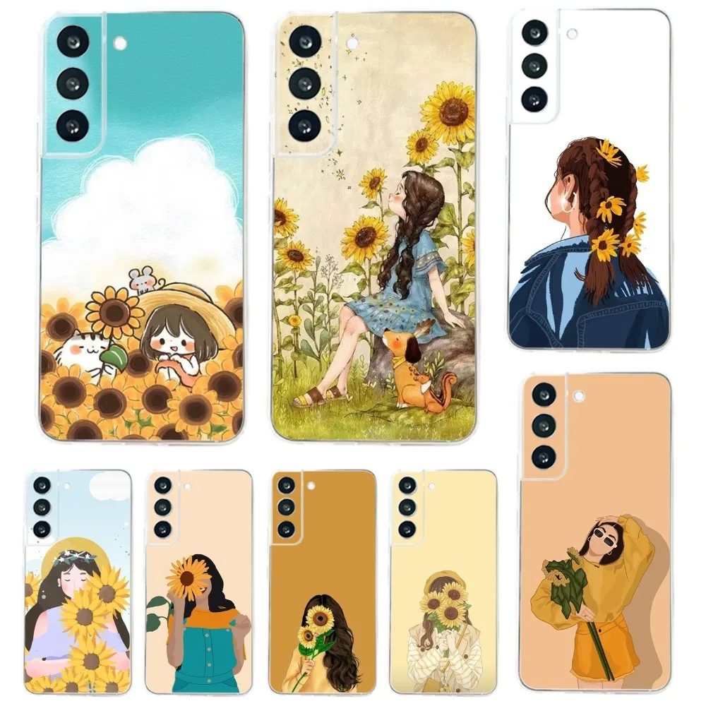 Custodia Per Telefono Ragazza Girasole Per Samsung Galaxy A71,70,52,51,40,31,A50,30S,21S,03S, Note20Cover Ultra Trasparente