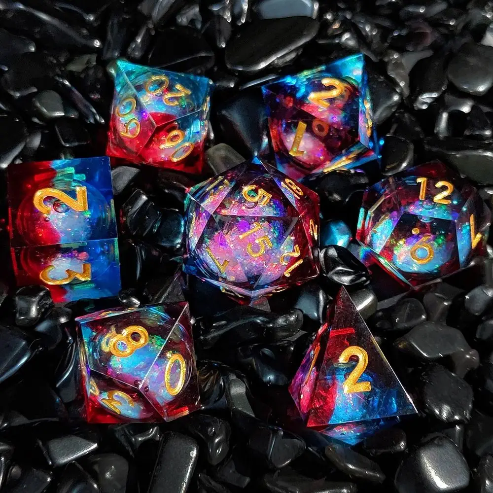 7 Pz/Set Liquid Flow Core Dadi Poliedrici Per Rpg D4 D6 D8 D10 D12 D20 Sharp Edge D + D Dadi Per Dnd Pathfinder Giochi Di Ruolo