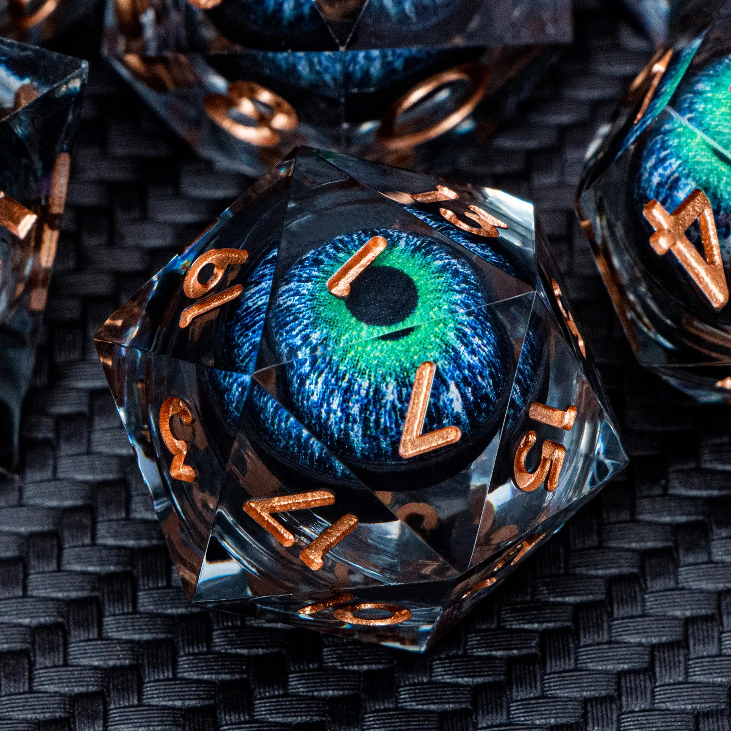 Dnd D20 Black Blue Liquid Flow Eye Dice Set & Ring D And D Sharp Edge Dadi Per Dungeon E Dragon Pathfinder Giochi Di Ruolo