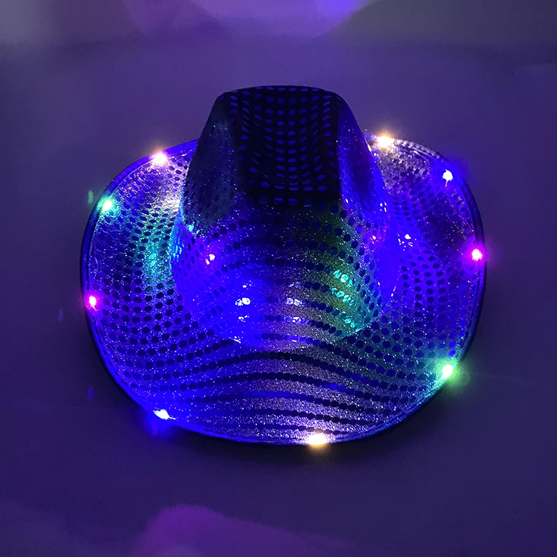 Colorato Lampeggiante Led Perlescente Cappello Da Cowboy Dance Nightclub Decorare Luminoso Cowgirl Cap Incandescente Per Neon Nightclub