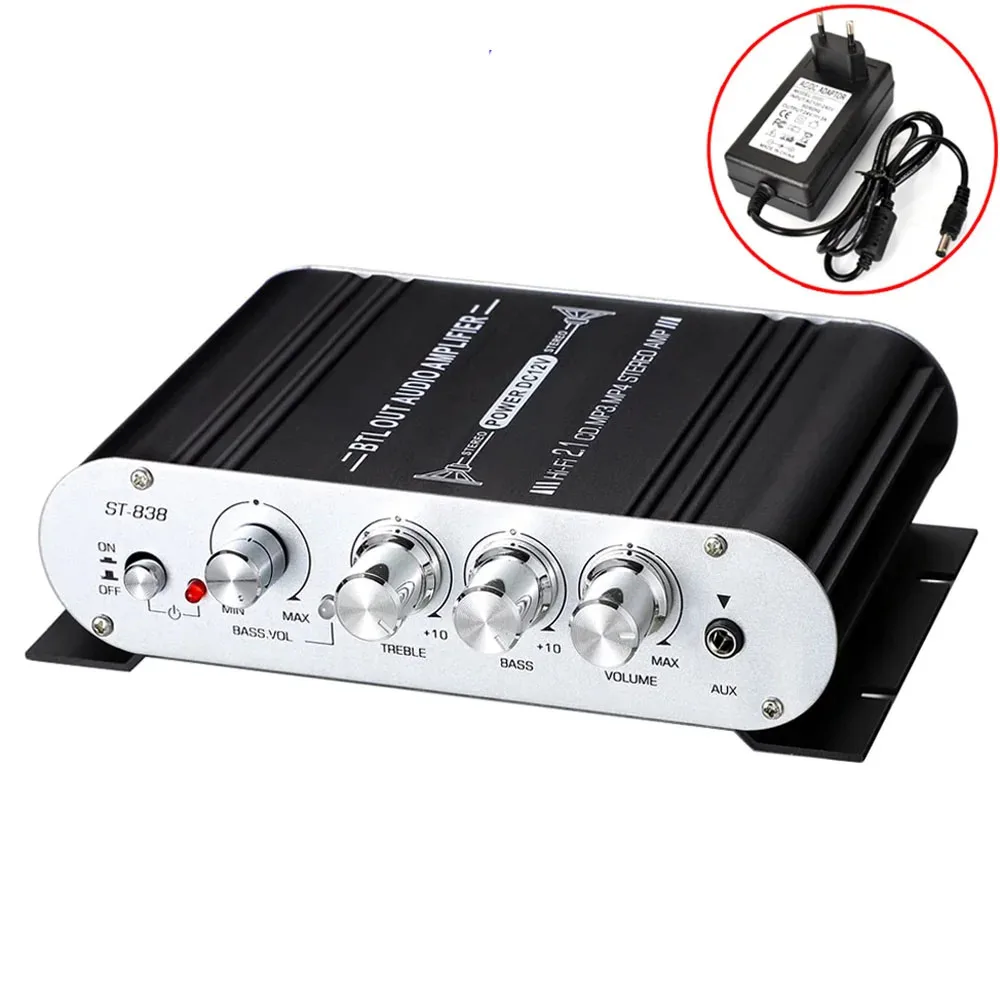Auto-Partner St-838 Amplificatore Di Potenza Audio 2.1Ch, Rms 20 Wx2 + 40W Amplificatore Audio Digitale Stereo Di Classe D Con Uscita Subwoofer