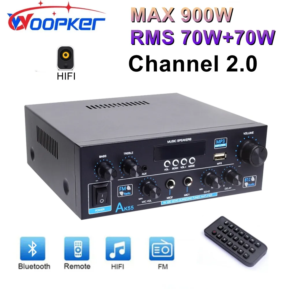 Woopker Amplificatore Digitale Ak55 Audio Bass Audio Power Bluetooth Home Amplifier Hifi Fm Auto Music Subwoofer Altoparlanti Usb Sd Mic