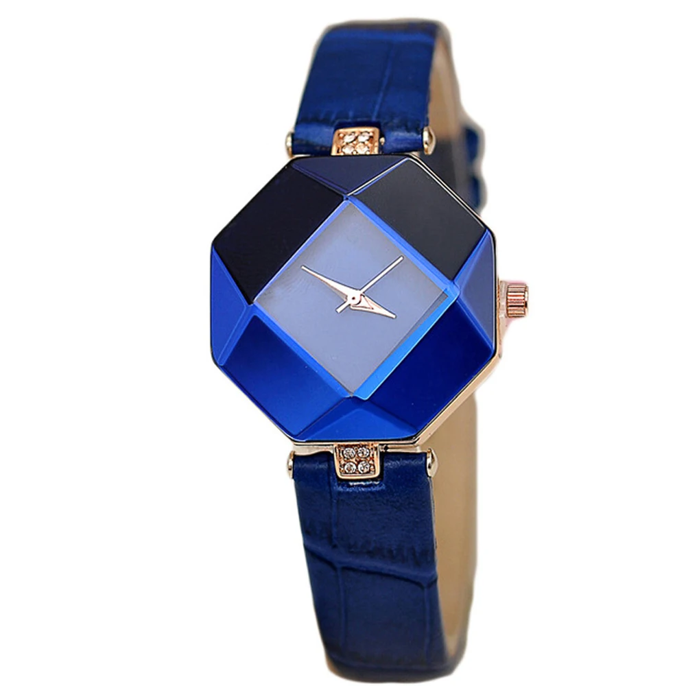 Orologi Da Donna Gem Cut Geometry Crystal Leather Orologio Da Polso Al Quarzo Fashion Dress Ladies Gifts Clock Relogio Feminino 5 Color
