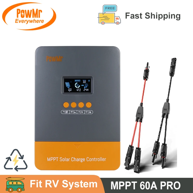 Powmr Max Pv 150V Mppt 60A 12V 24V 36V 48V Lcd Blacklight Regolatore Di Carica Solare Per Batterie Al Litio Nid Gel Sigillate Ventilate
