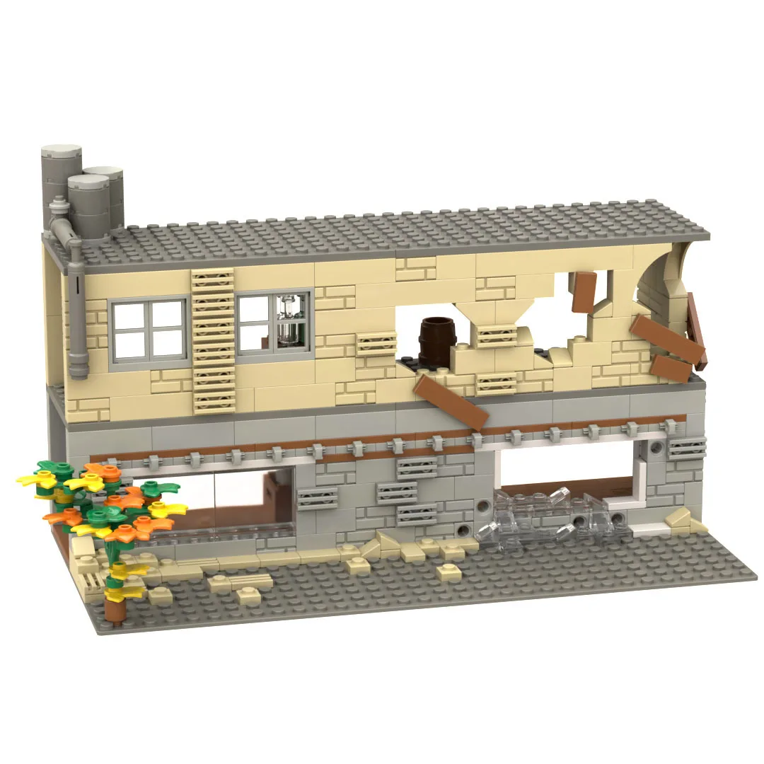 City Soldiers Mini Action Figures Constructor War Scene Ww2 Lapidated House Military Moc Building Blocks Playmobil Bricks Toys