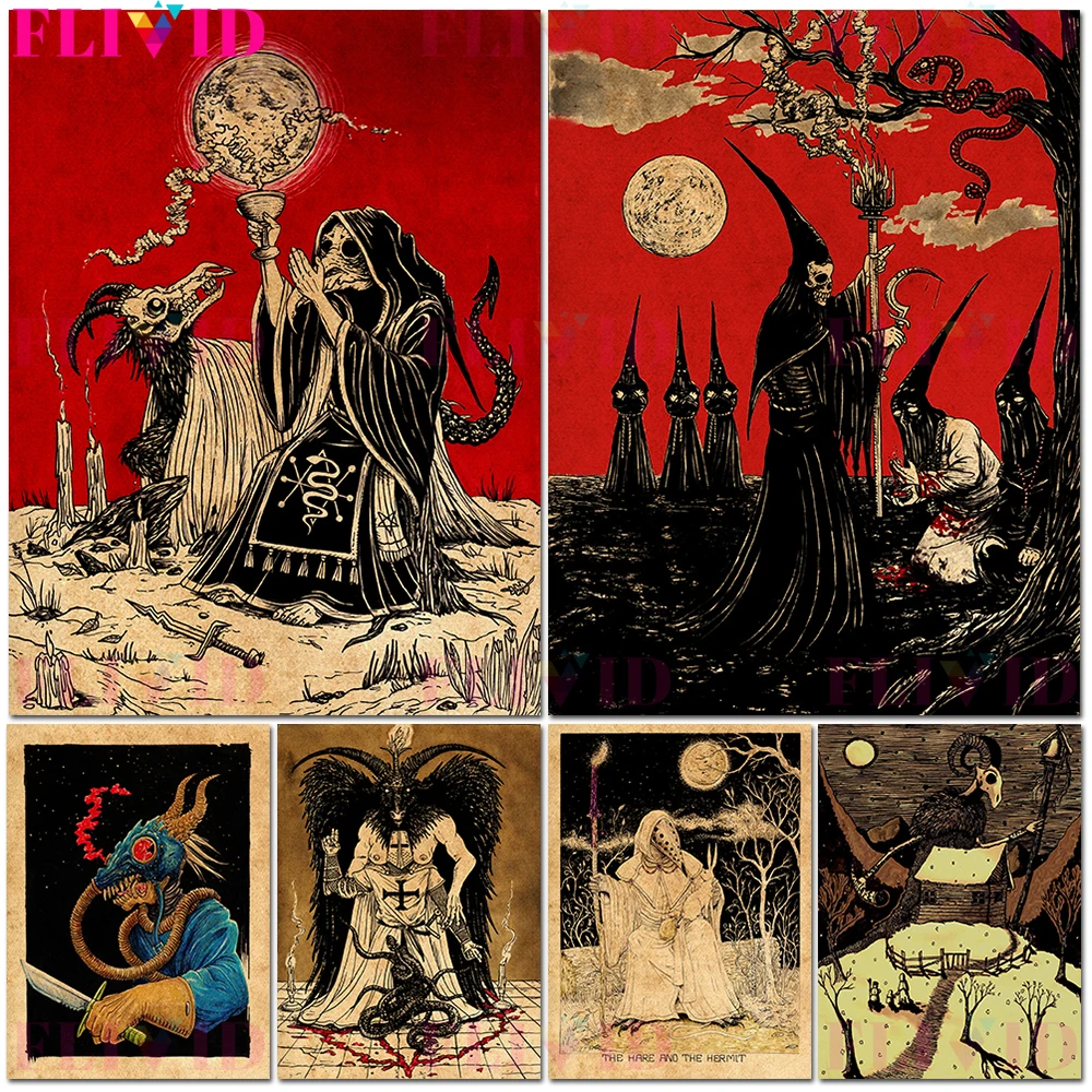 Necromancer,Goat Satan,Hare E Hermit Print Art Canvas Poster Per Soggiorno Decor Home Wall Picture