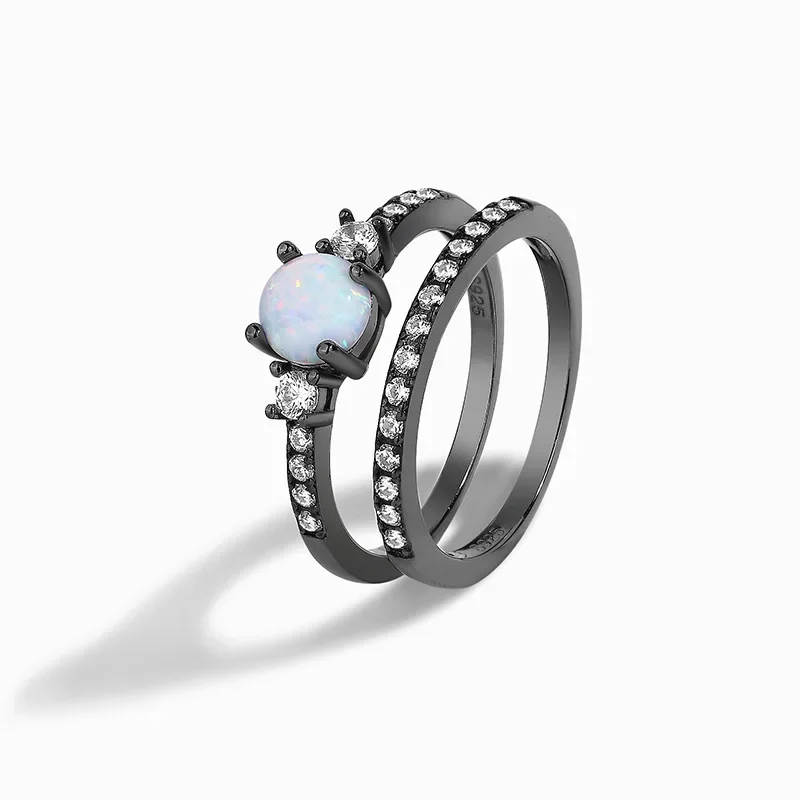 S925 Black Gold White Australian Gem Round Double-Layer Fine Ring Jewelry Alta Qualità Squisita Luce Di Lusso Da Donna