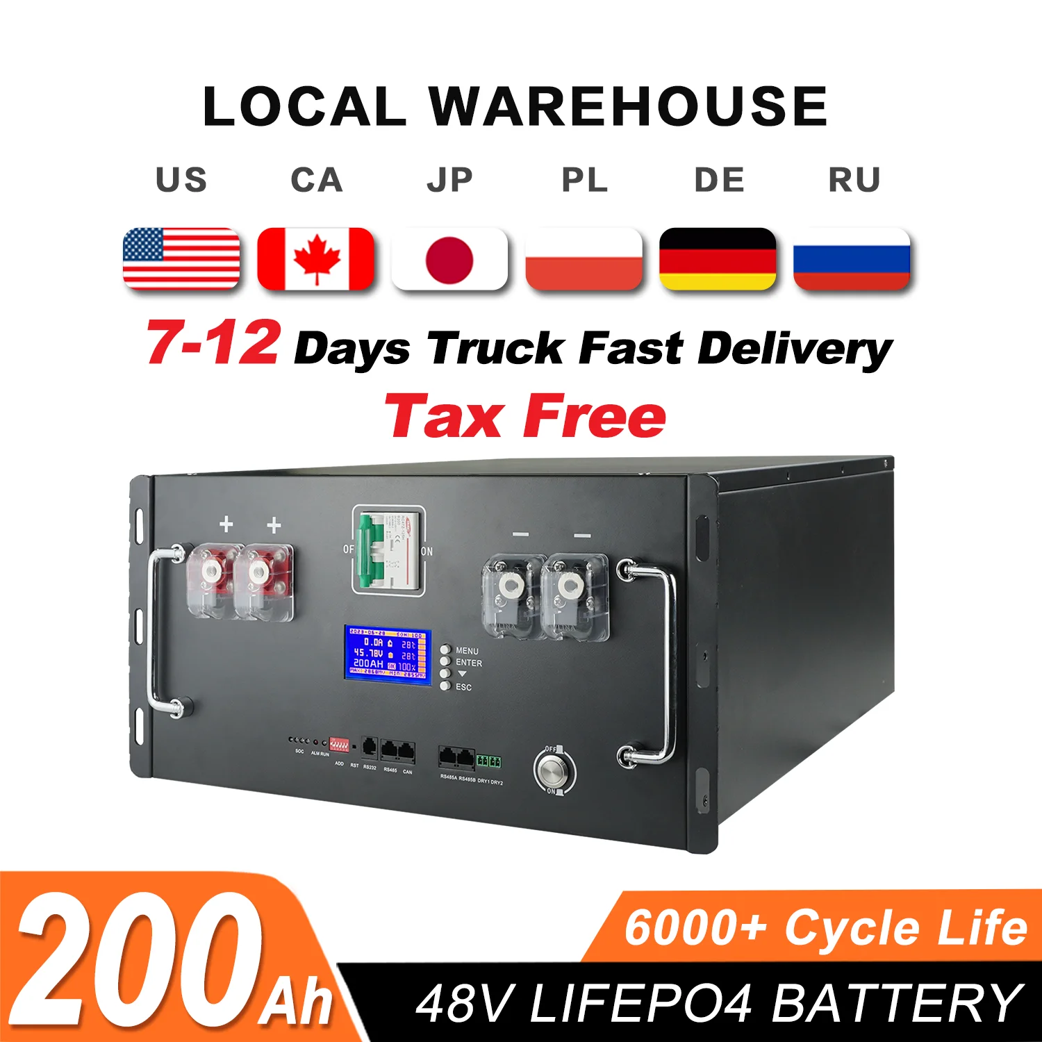 Lifepo4 48V 200Ah Pacco Batteria 51.2V 100Ah 120Ah 50Ah Batteria Al Litio 6000 + Cicli Per Casa Rv Solare Off-Grid 48V Lifepo4 Nessuna Tassa