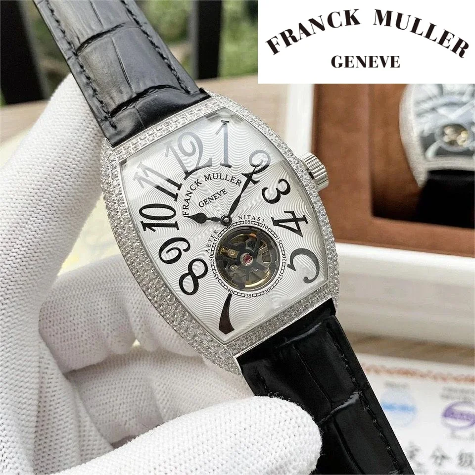 Franck Muller Watch For Men Top Brand Orologio Meccanico Automatico Impermeabile Luxury Tourbillon Diamond Leather Tonneau Men Watch