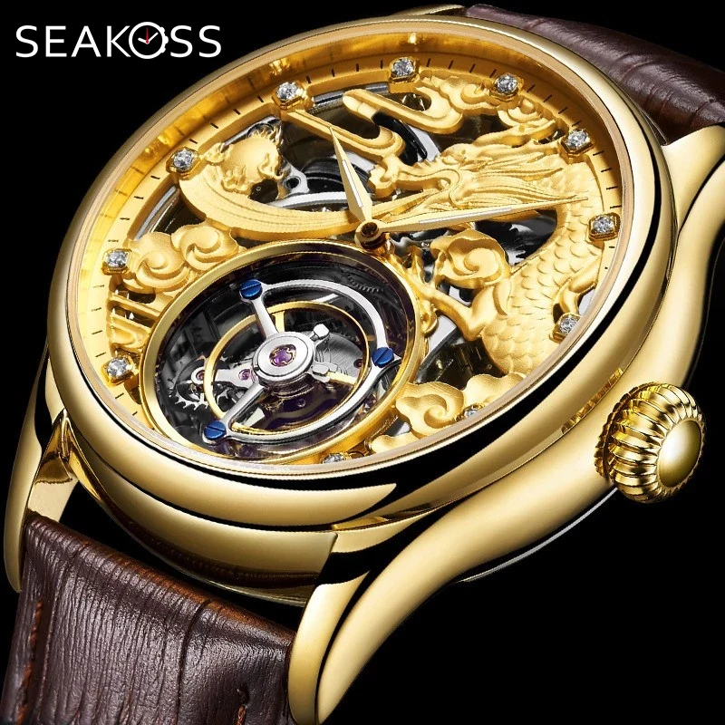 Top Brand Luxury Original Zodiac Dragon Skeleton Tourbillon Orologi Meccanici Orologio Meccanico A Mano Da Uomo 30M Impermeabile