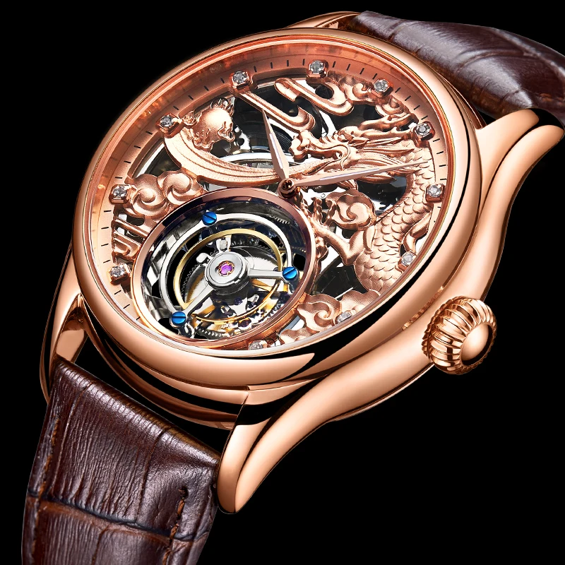 Top Brand Luxury Original Zodiac Dragon Skeleton Tourbillon Orologi Meccanici Orologio Meccanico A Mano Da Uomo 30M Impermeabile