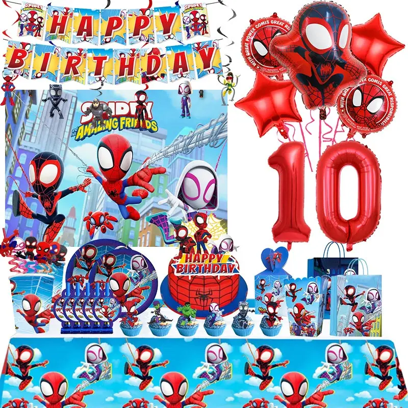 Spidey And His Amazing Friends Birthday Party Decoration Spiderman Theme Stoviglie Forniture Cup Plate Masks Balloon For Kids Boy