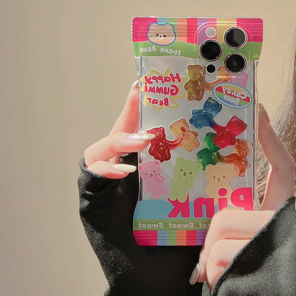 Surper Cute Pink & Red Colors Bear Apple Custodia Per Iphone Mobile 15 Pro Max Plus Adatta 14 13 12 11 Luxury