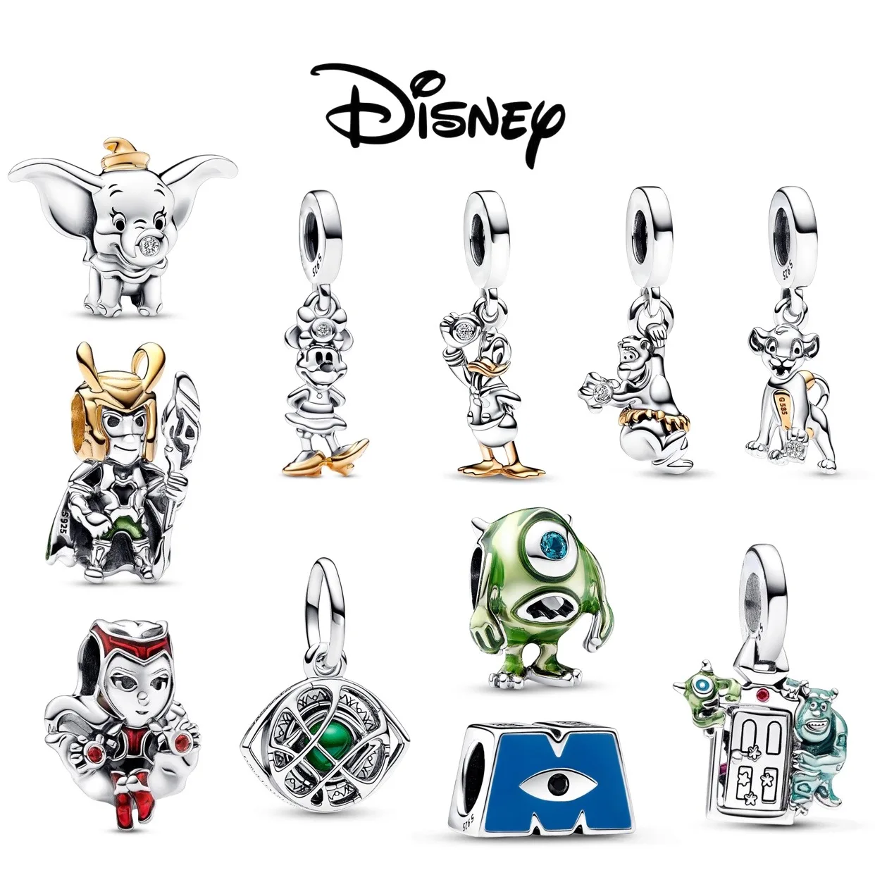 2023 Disney 100 Anniversario Mickey Minnie Dumbo 100% 925 Argento Charm Beads Ciondola Charm Fit Braccialetto Pando Originale