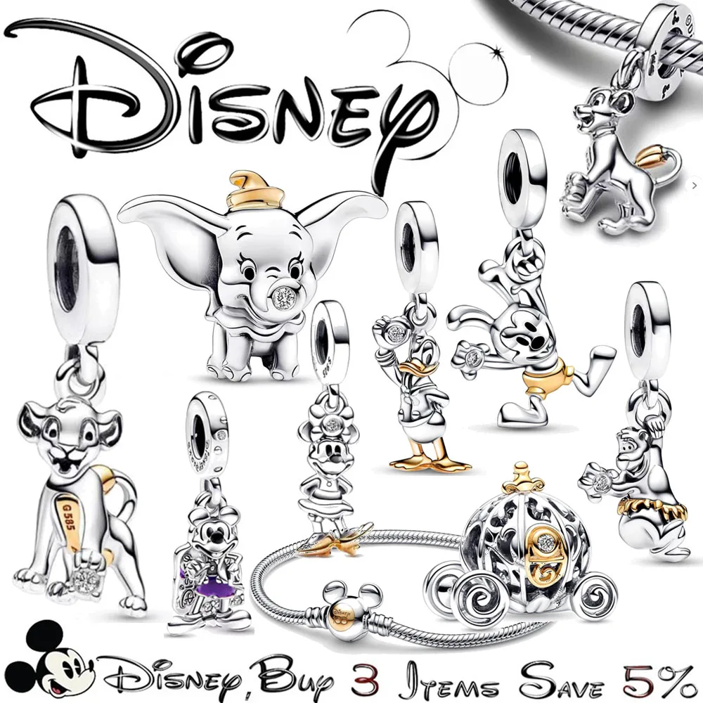 Disney 100 Anniversary Mickey Minnie Dumbo 100% 925 Sterling Silver Charm Beads Ciondola Charm Fit Bracciale Pandora Originale