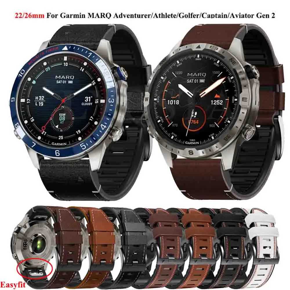 Cinturino Per Garmin Marq Atleta Adventurer Golfer Captain Aviator Epix Gen2 Quickfit 22Mm 26Mm Cinturino In Silicone + Pelle