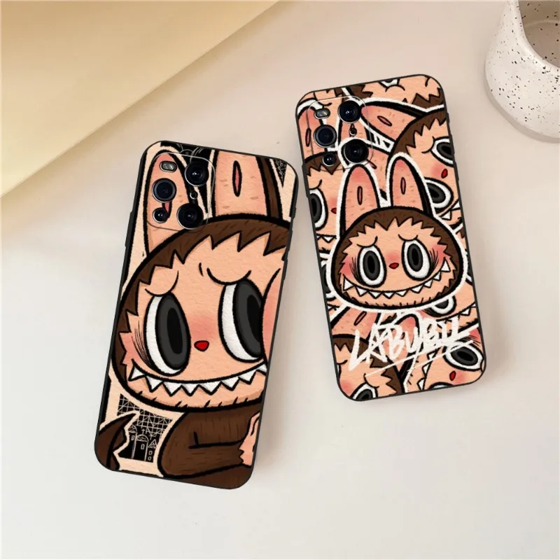 Carino Labubu Graffiti Art Cassa Del Telefono Per Oppo Trova X3Pro X5Pro X3Neo Reno6 7 Proplus A16 A54 A57 K9 A74 A93 A94 Nero Della Copertura