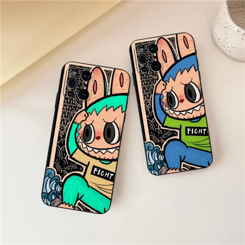 Carino Labubu Illustrazioni Graffiti Cassa Del Telefono Per Oppo Trova X3Pro X5Pro X3Neo Reno6 7 Proplus A16 A54 A57 K9 A74 A93 A94 Nero